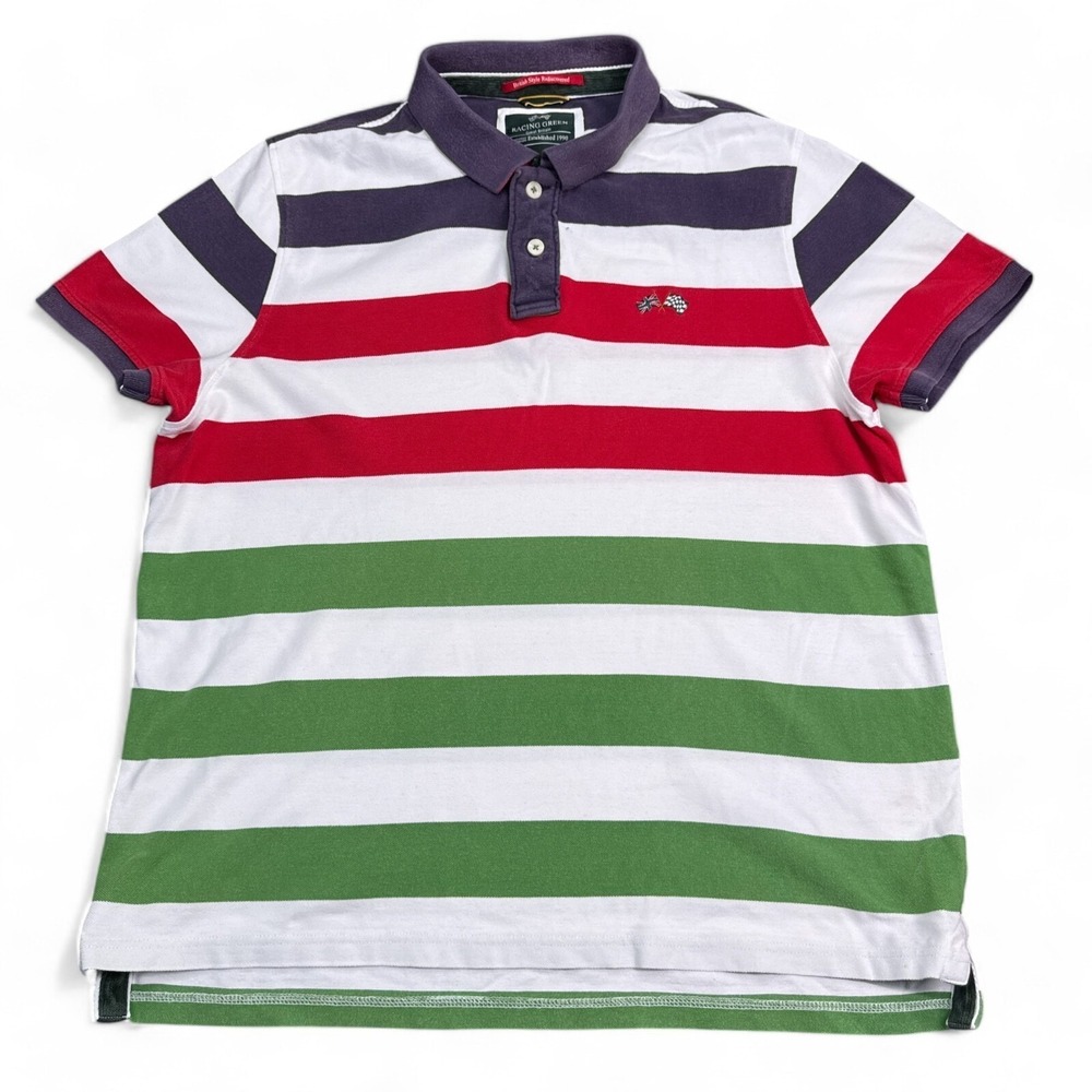 Racing Green Great Britain Polo Shirt Mens Size XL Multicolor Striped Casual